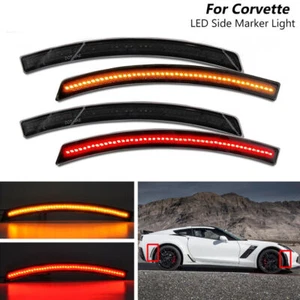 4Pcs Smoked LED Side Marker Lights Turn Signal Lamp For Corvette C7 2014-2019 - Picture 1 of 12