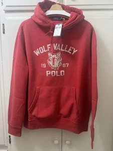 Men's SZ L Ralph Lauren Vintage Look red POLO WOLF VALLEY 1967 Fleece Hoodie - Picture 1 of 5