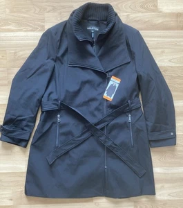 Halston Womens Trench Coat, Double Zip Removable Belt WaterResistant Black XXL - Picture 1 of 8