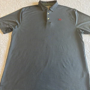 Perlis Men’s L DriWay Polo Shirt Navy Green Stripe Performance Golf Crawfish - Picture 1 of 10