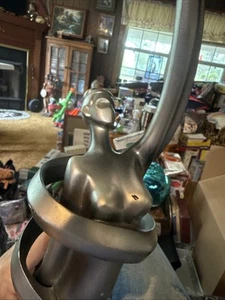 Elegant Female Dancer Sculpture • Silver Metallic Resin •Mounted Wooden Base 14" - Picture 1 of 24