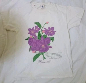 Vintage 80s 90s Hawaii Floral Orchid Single Stitch Delta Made USA T-Shirt Mens M - Picture 1 of 8