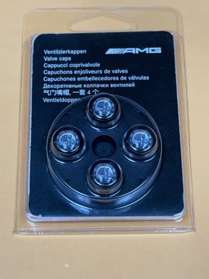 Mercedes-Benz Genuine AFFALTERBACH AMG Tire Valve Stem Cap Set BLACK OE NEW - Image 1 of 4