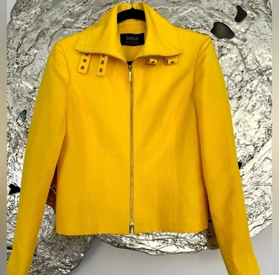 Nueva chaqueta de lino para mujer Dana Buchman talla 4 con forro de seda girasol/amarillo Foto 1 de 4