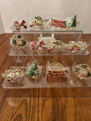 Lote 12 Servilleteros Navidad Esmaltados Estrás 6 Diseños Sellados Nuevo en Paquete Vacaciones Foto 1 de 4