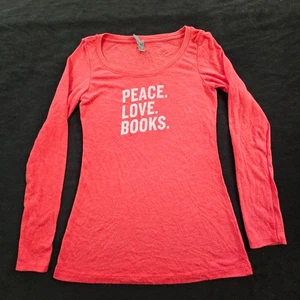 Peace Love Books Malaprop's Bookstore Red Long Sleeve T-Shirt Women's M - Picture 1 of 8