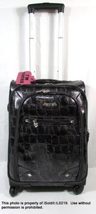NEW WOMENS KATHY VAN ZEELAND CARRY-ON SUITCASE Spinner Wheels, Black Faux-Croc - Picture 1 of 10