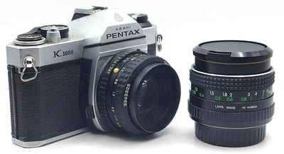 Vintage Asahi Pentax K1000 35mm Film Camera SMC 50mm f/2 Lens & 28mm Macro Kit - Image 1 of 4