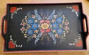 In Bauernmalerei-Technik bemaltes Tablett, Unikat, Handarbeit, ca. 58 x 36 cm - Bild 1 von 3