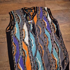 Vintage Steven Land Weste Psychedelic Geometric 3D Strick Herren L - Bild 1 von 4