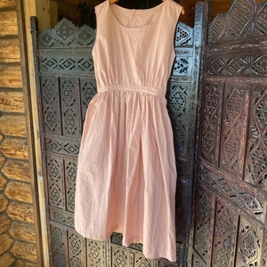 VTG Handmade Women’s Sz L XL Pinafore Apron House Dress Pink CottageCore - Picture 1 of 15