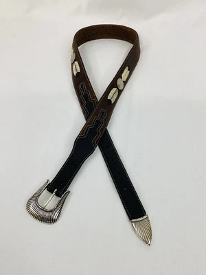 "Cinturón Vintage Silver Creek Cuero Negro Marrón Cabeza de Búfalo Níquel TALLA 36""" Foto 1 de 4