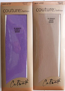 2 pairs Couture One Size Vintage 15 Denier Base Layer Tights in Purple and Nude - Picture 1 of 2