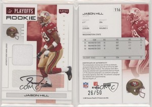 2007 Playoff NFL Playoffs Red Materials Signatures /50 Jason Hill Rookie Auto RC