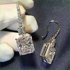 4Ct Princess Lab-Created Diamond Drop/Dangle Earring 18K White Gold Over For Her - Picture 1 of 3