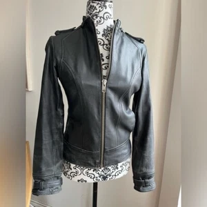 Vintage MANGO SHEEP Leather Black Jacket size XS -FLAWED - Picture 1 of 16