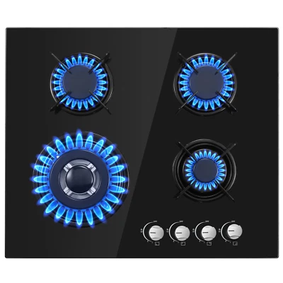 Gas Hob 4 burners, TopStrong 60cm Black Glass Gas Hob NG/LPG Convertible - Image 1 of 4