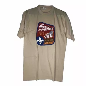 T-shirt a maniche corte BSA Tan XV World Jamboree 1983 Alberta Canada grande TS-269 - Foto 1 di 5