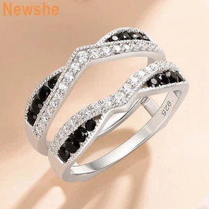 Newshe Black Wedding Ring Enhancer for Engagement Rings Pure Sterling Silver CZ - Picture 1 of 9