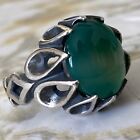 vintage 925 Sterling Silver ring natural mens ring green aqeeq agate عقيق سلطاني