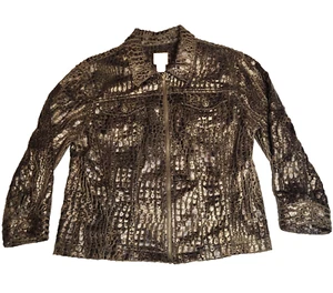 Ruby Rd Womens Jacket Sz 12 Brown Snake Print Full Zip Long Sleeve EUC - Picture 1 of 8