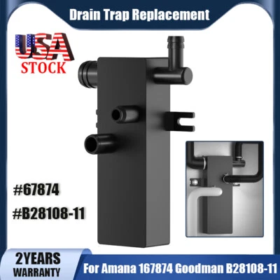 JUNOMABIX Black Air Conditioner Furnace Drain Trap For Amana 167874 Goodman B28108-11 New