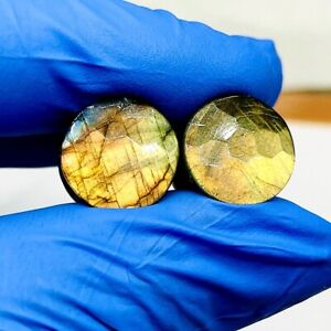 Natural Yellow  Fire Labradorite Faceted Cut Plugs, Handmade Size 3mm to 20mm