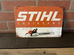 8"X12" Vintage Patina Style 2 Tone Stihl Advertising Sign - Picture 1 of 8