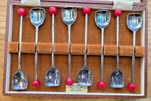 Vtg ABERCROMBIE FITCH Silver Plate 8 Piece Box Set Cocktail MUDDLER Spoons EPNS - Picture 1 of 4