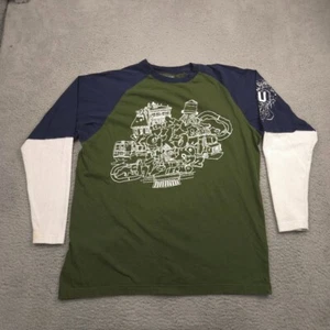 Ecko Unltd Layered Long Sleeve Shirt Mens 1X Green Blue Graphic Streetwear EUC - Picture 1 of 11
