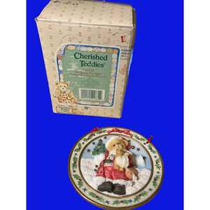 Cherished Teddies The Season For Santa Sculpted Plate Hanging Ornament 1996 - Picture 1 of 10