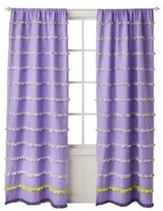 Trendlab Rainbow Floral Window Drape, Set of 2 Panels NEW Curtain Purple Ruffle - Picture 1 of 2