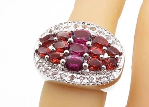 925 Sterling Silver Red Topaz Cluster Oval Dome Cocktail Ring Sz 6 RG7647 - Picture 1 of 6