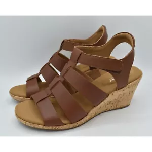Rockport Womens Size 11 Briah New Gladiator Leather Tan Wedge Sandals Shoes - Picture 1 of 13