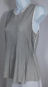 THEORY NWT Women's Eggshell Black Stripe Sleeveless Canelis St Sweater Sz M $255 - Picture 1 of 6