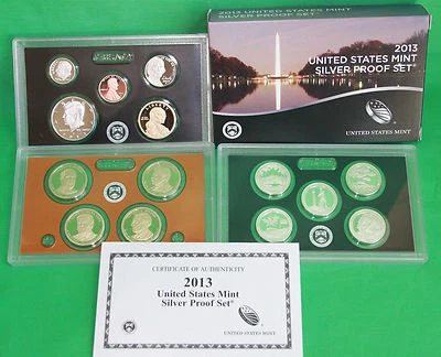 2013 S United States Mint Annual SILVER 14 Coin Proof Set Original Box and COA - Image 1 of 4