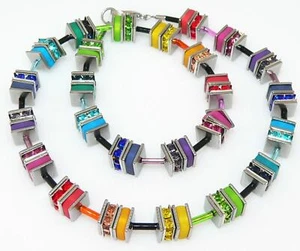 Traum Halskette Würfel Polaris Qaudrate Strass bunt mehrfarbig multicolor 501a - Bild 1 von 12