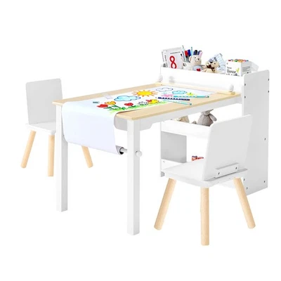 Uimoso Kids Art Table and 2 Chairs Set with 3 Tiers Storage Cabinet White - Image 1 of 4