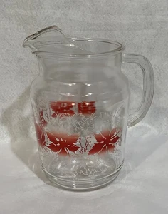 Vintage 1950’s Federal Glass Pink Red White Leaf Water Pitcher Ice Lip - Picture 1 of 22