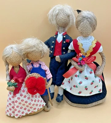 4 x Vintage Sackleinen Rupfen Puppen - Trachten Familie - seltene Handarbeit - Bild 1 von 4