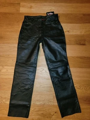 复古全新带标签 Jamin 皮革女式 10 码黑色皮革骑手口袋骑行裤 — 第 1/4 张图片