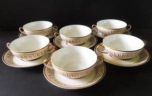 6 Le Tallec Hand Painted LTE 3117 Cream Soup Bowls & Liners - 12 Perfect Pieces - Picture 1 of 8