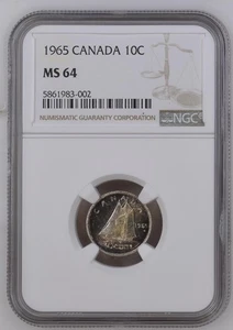 1965 CANADA Dime 10 CENTS Elizabeth II NGC MS 64 - Picture 1 of 14