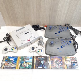 Sega Saturn Console Japan White with 2 Arcade Virtua Stick controllers & 5 Games