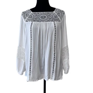 Joie Bellange Blouse Color Porcelain Size L Boho Lace Blouse - Picture 1 of 8