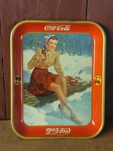 Original 1941 Coca Cola Tin Lithographed Advertising Tray w/ Lady Ice Skater - Picture 1 of 10