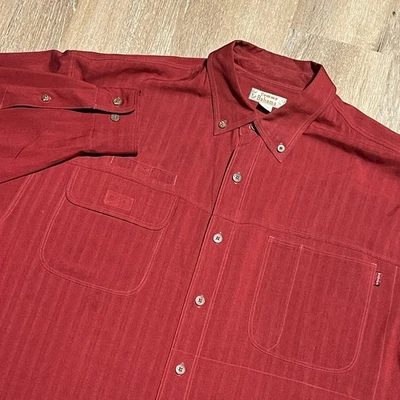 Tommy Bahama Para Hombres Rojo Oscuro Seda Camisa Abotonada Manga Larga Informal Top L Usada en Excelente Condición Foto 1 de 4