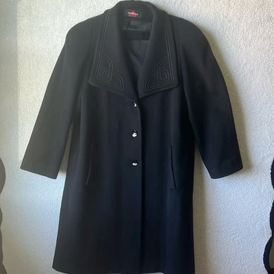 Abrigo Forstmann Alorna Mujer Mezcla Lana Hecho en EE. UU. Etiqueta Unión Negro Largo Medio  Foto 1 de 4
