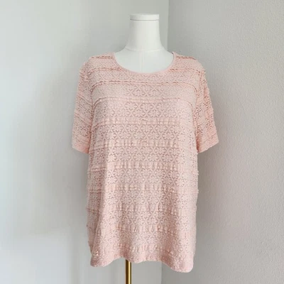 Y2K Alfred Dunner Pink Tiered Lace Short Sleeve Blouse Plus Size 1X - Image 1 of 4