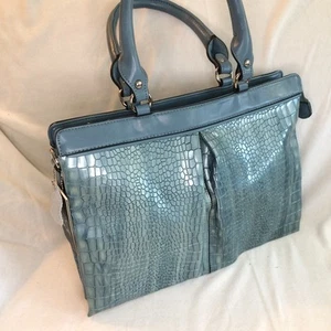 Madi Claire Leather Mock Croc Ocean Blue OLIVIA Satchel / Crossbody purse NEW! - Picture 1 of 4